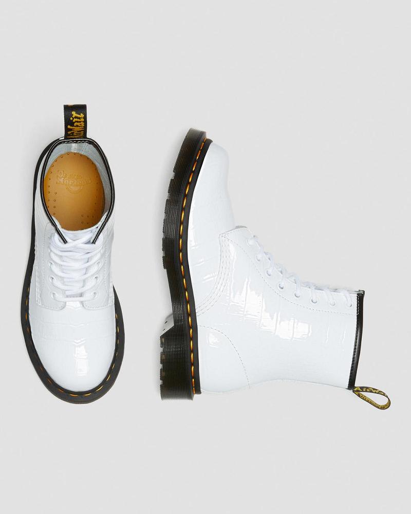 Dr Martens 1460 Lak Croc Emboss Læder Ankelstøvler Dame Hvide | DK 19ZUT